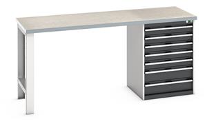 Bott Cubio Pedestal Bench with Lino Top & 7 Drawers - 2000mm Wide  x 750mm Deep x 940mm High. Workbench consists of the following components for easy self assembly:... 940mm High Benches